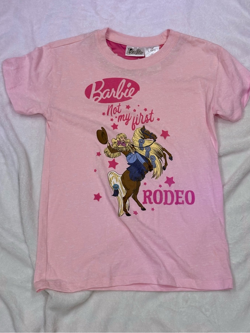 Barbie Not My First Rodeo Graphic Tee Girls Large 10/12 Pink